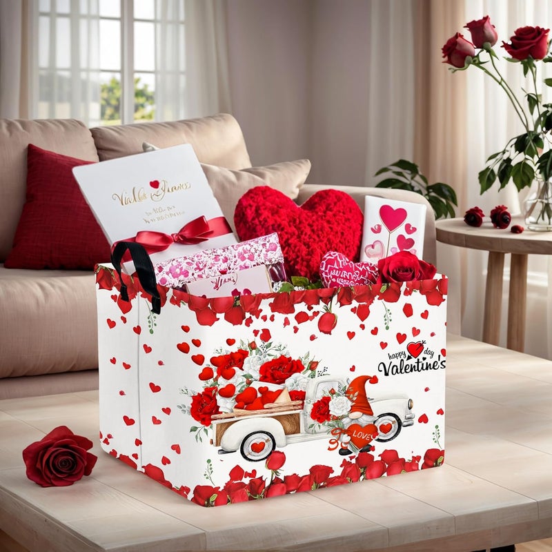 SETAMA Cute Large Valentine's Day Gift Basket Empty Heart Decor Storage Bin for Kid Baby Room Décor (White Truck Roses) - Image 2